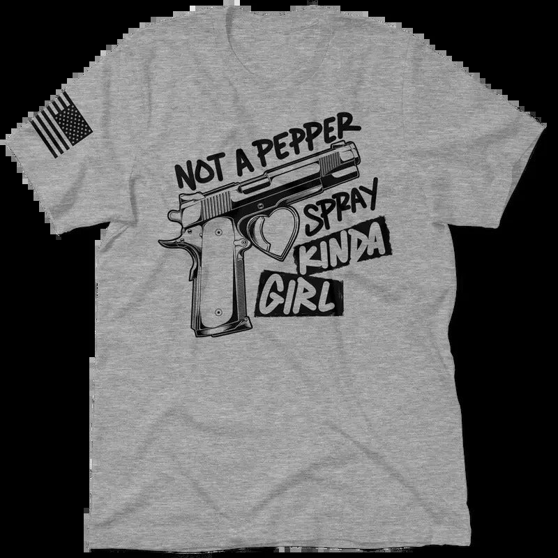 Pepper Spray Heather Gray T-Shirt Jersey Men's 30-Day Guarantee Quality Cotton/Poly Blend with Blue Collar