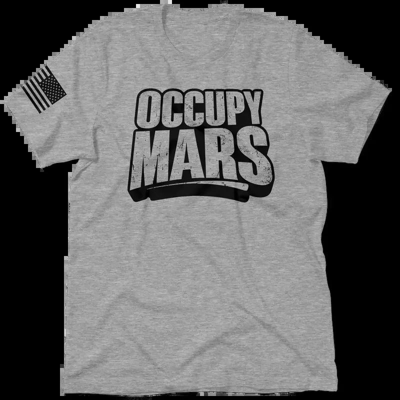 Occupy Mars Heather Gray T-Shirt Jersey Men's 30-Day Guarantee Quality Cotton/Poly Blend with Blue Collar