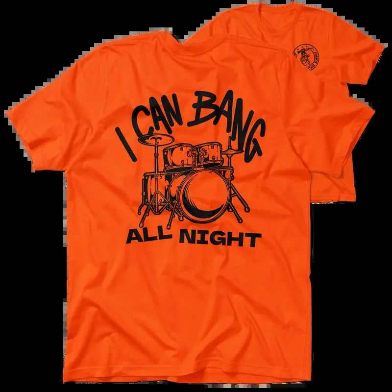 Bang All Night Hi Visibility Safety Orange T-Shirt Jersey Men's 30-Day Guarantee Quality Cotton/Poly Blend with Blue Collar