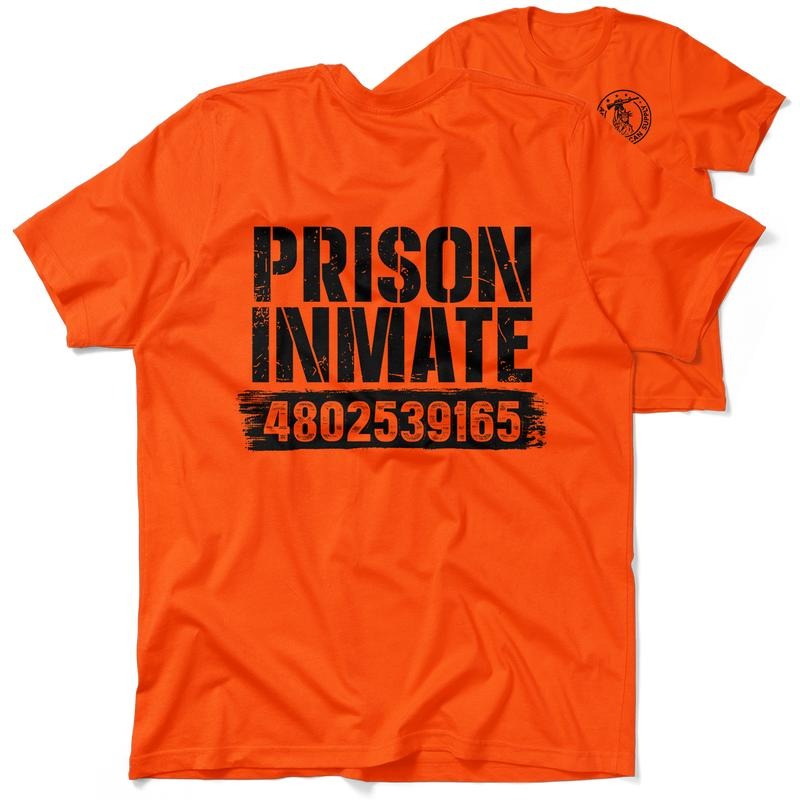 Prison Inmate Hi Visibility Safety Orange T-Shirt Jersey Men's 30-Day Guarantee Quality Cotton/Poly Blend with Blue Collar