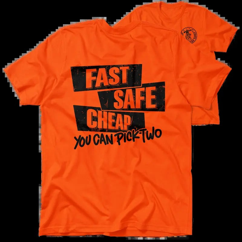 Fast Safe Cheap Hi Visibility Safety Orange T-Shirt Men's 30-Day Guarantee  Cotton/Poly Blend with Blue Collar