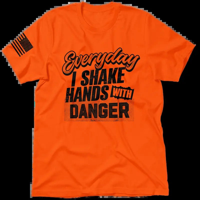 Shake Hands Hi Visibility Safety Orange T-Shirt Jersey Men's 30-Day Guarantee Quality Cotton/Poly Blend with Blue Collar