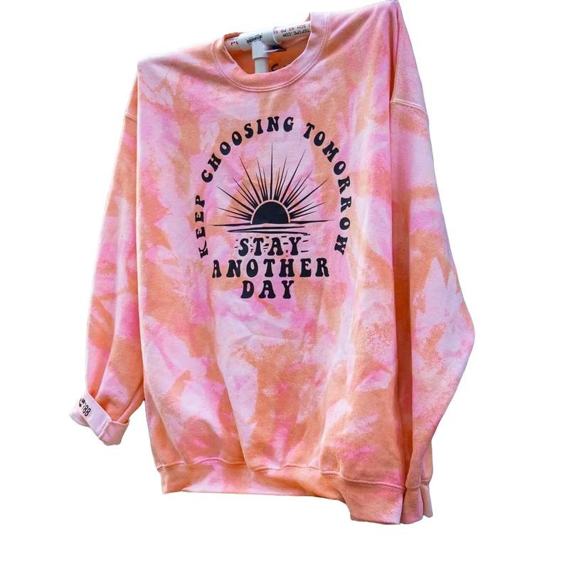 Stay Another Day SAD Tie-Dye Sunset Exclusive Crewneck - Mental Health Awareness Shirt Hand Tie-Dyed Ultra Cozy Gildan...