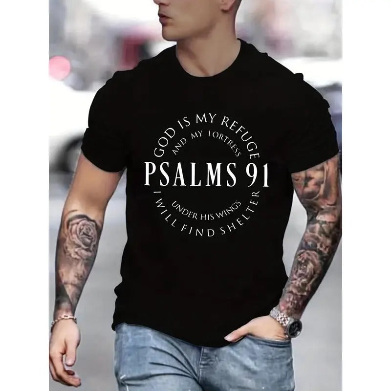 [Polyester Casual Crew Neck Tee] 100% Polyester Men's Casual Crew Neck T-Shirt - Short Sleeve, Regular Fit, with Psalms...