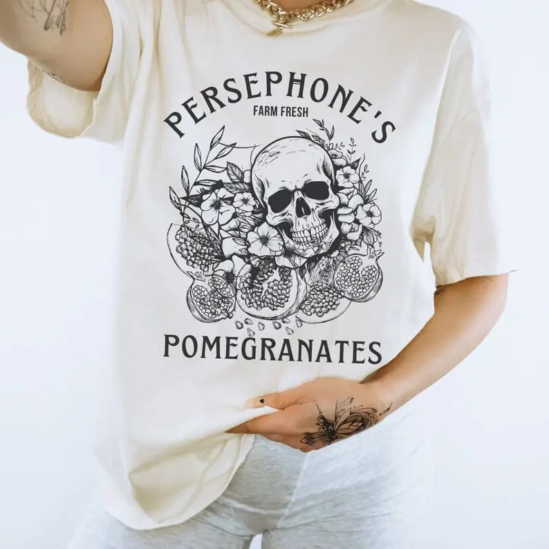 Pomegranate Shirt Persephone Shirt Pomegranate Sweater Cotton Crewneck Shortsleeve Casual Hoodie, Sweatshirt