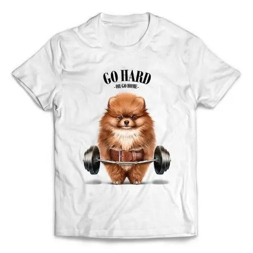 Pomeranian Dog Barbell Deadlift and Shrug Workout Training - Short-Sleeve Unisex T-Shirt Made in USA Hoodie, Sweatshirt
