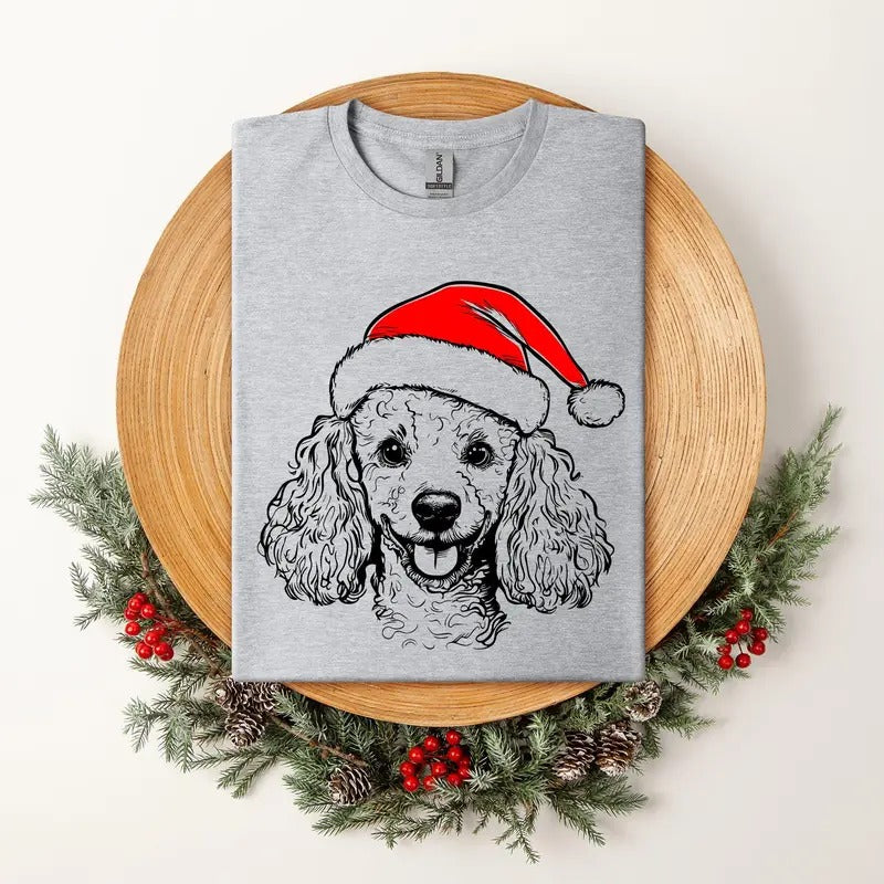 Poodle, Santa, Dog, Christmas, Dog Lover, Pet T-Shirt, Soft Style Tee, Women's Graphic Tshirt Hoodie, Sweatshirt