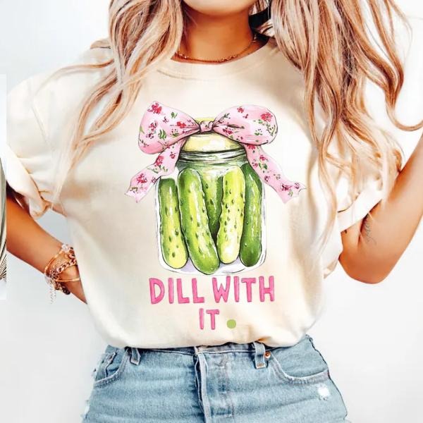 Popular Dill With It Pickle Shirt, Cute Pickle Lovers Tee, Coquette Pickle Jars Shirt, Cute Women Gift Hoodie, Sweatshirt