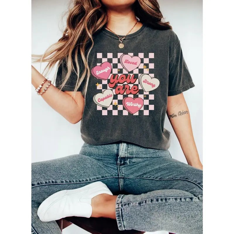 Positive Affirmations shirt, Candy Heart t-shirt Valentines Day tee Comfort Colors Valentines Shirt for teachers, Teacher...
