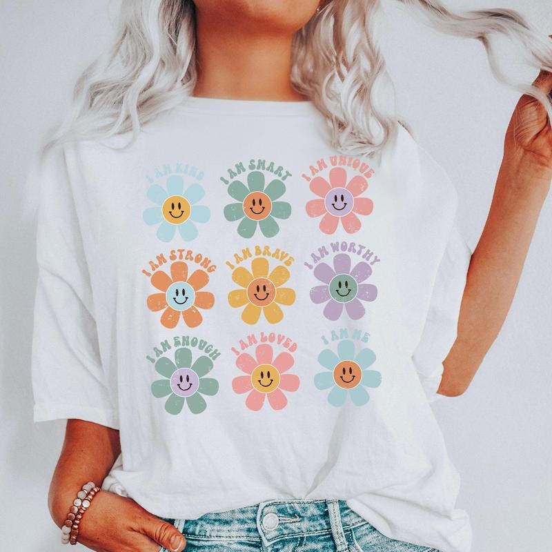Positive Affirmations, Daisy, Retro, Comfort Colors Tshirt Hoodie, Sweatshirt | HypeCrazeTee.com