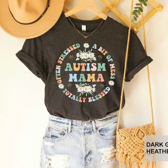Premium  Autism Mama Shirt Often Stressed A Bit of A Mess Totally Blessed Shirt Autism Awareness Shirt Blessed Mom Shirt...