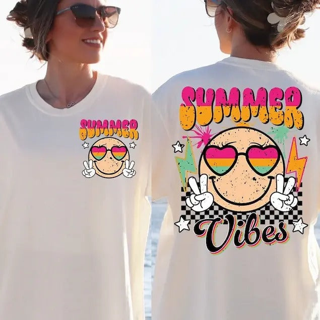 Premium  Retro Summer, Groovy Summer Vibes smiley face, Summer sweatshirt T-Shirts, Hoodie | HypeCrazeTee.com