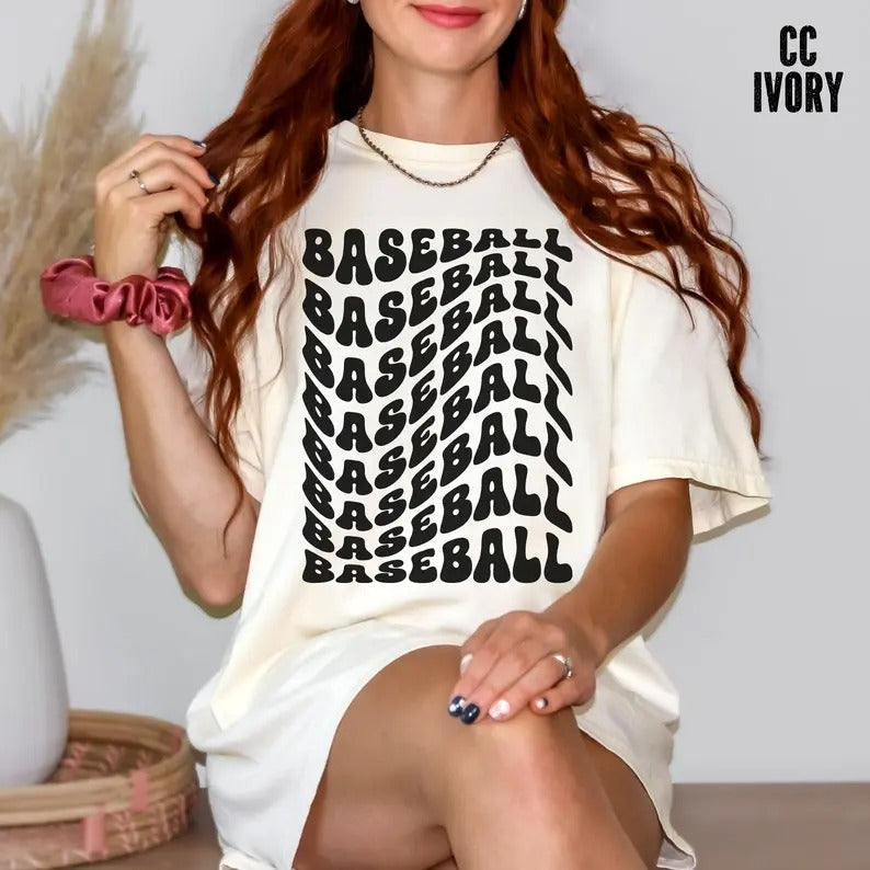 Premium  Retro Wavy Baseball Tee, Baseball Season Shirt, game Day Shirt, Baseball Lover Shirt, Cute Baseball Shirt...