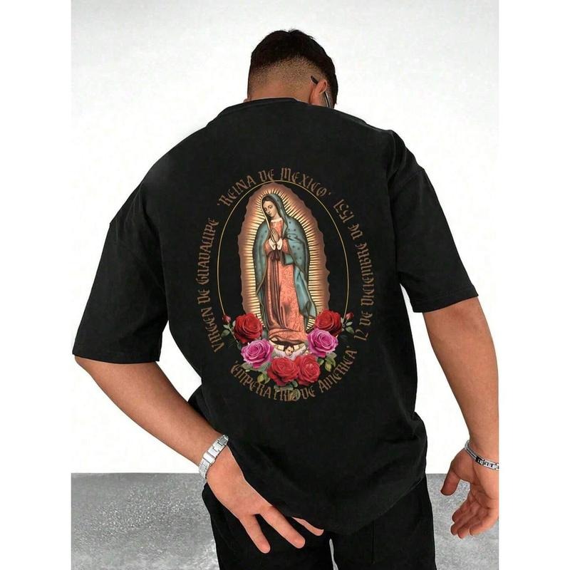 Premium 200g Virgin Mary Printed Polyester T Shirt For Men Round Neck Short Sleeve Summer Wear Hoodie, Sweatshirt