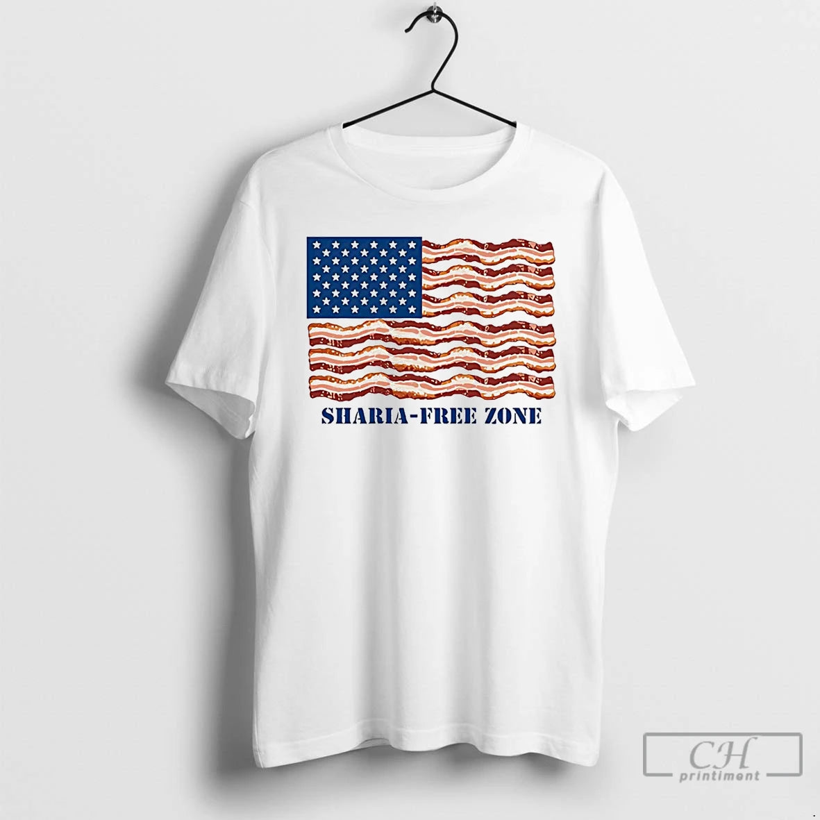 Premium American Flag Sharia Free Zone Bacon T-Shirts, Hoodie, Sweatshirt | HypeCrazeTee.com