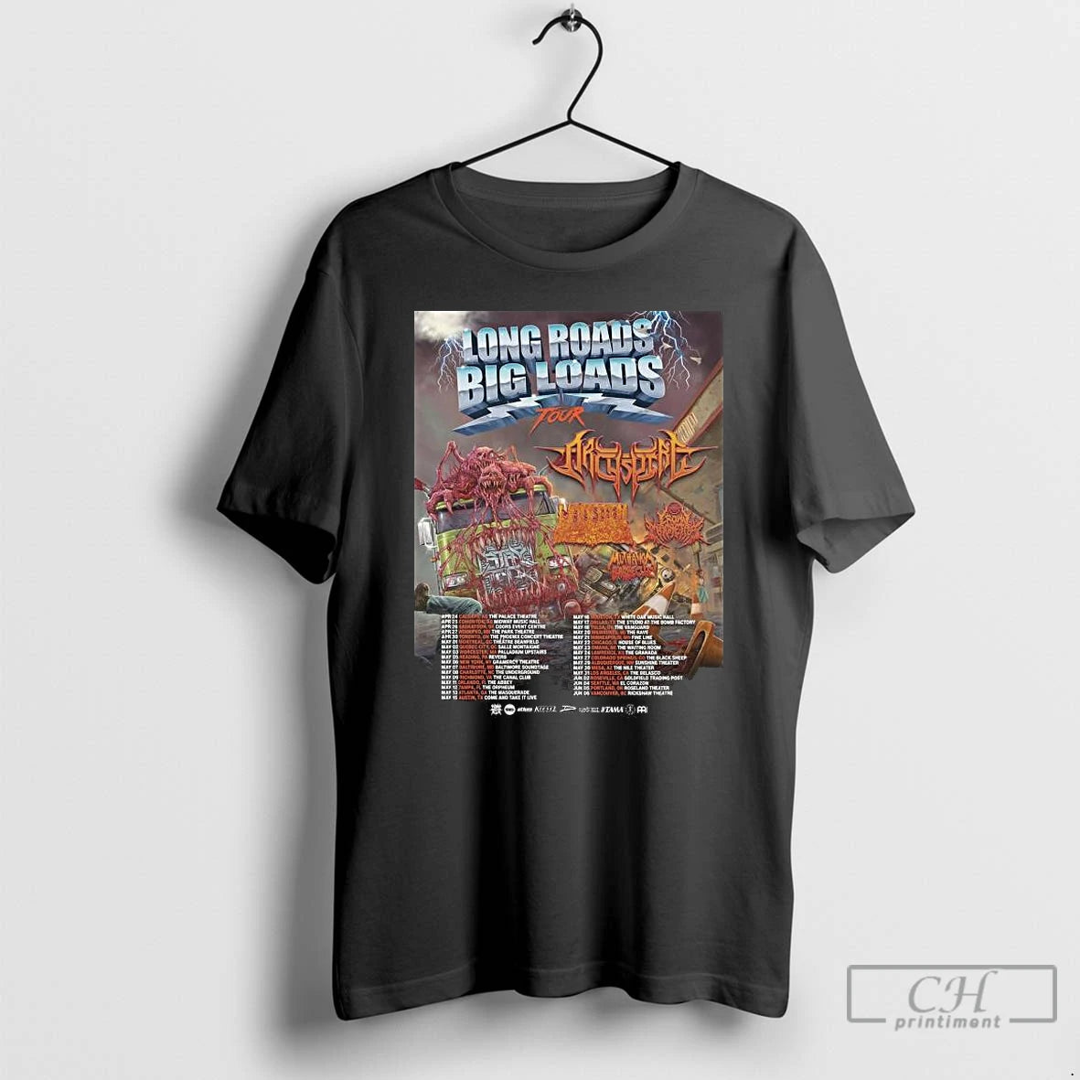 Premium Archspire Long Roads Big Loads Tour 2026 North American T-Shirts, Hoodie, Sweatshirt | HypeCrazeTee.com