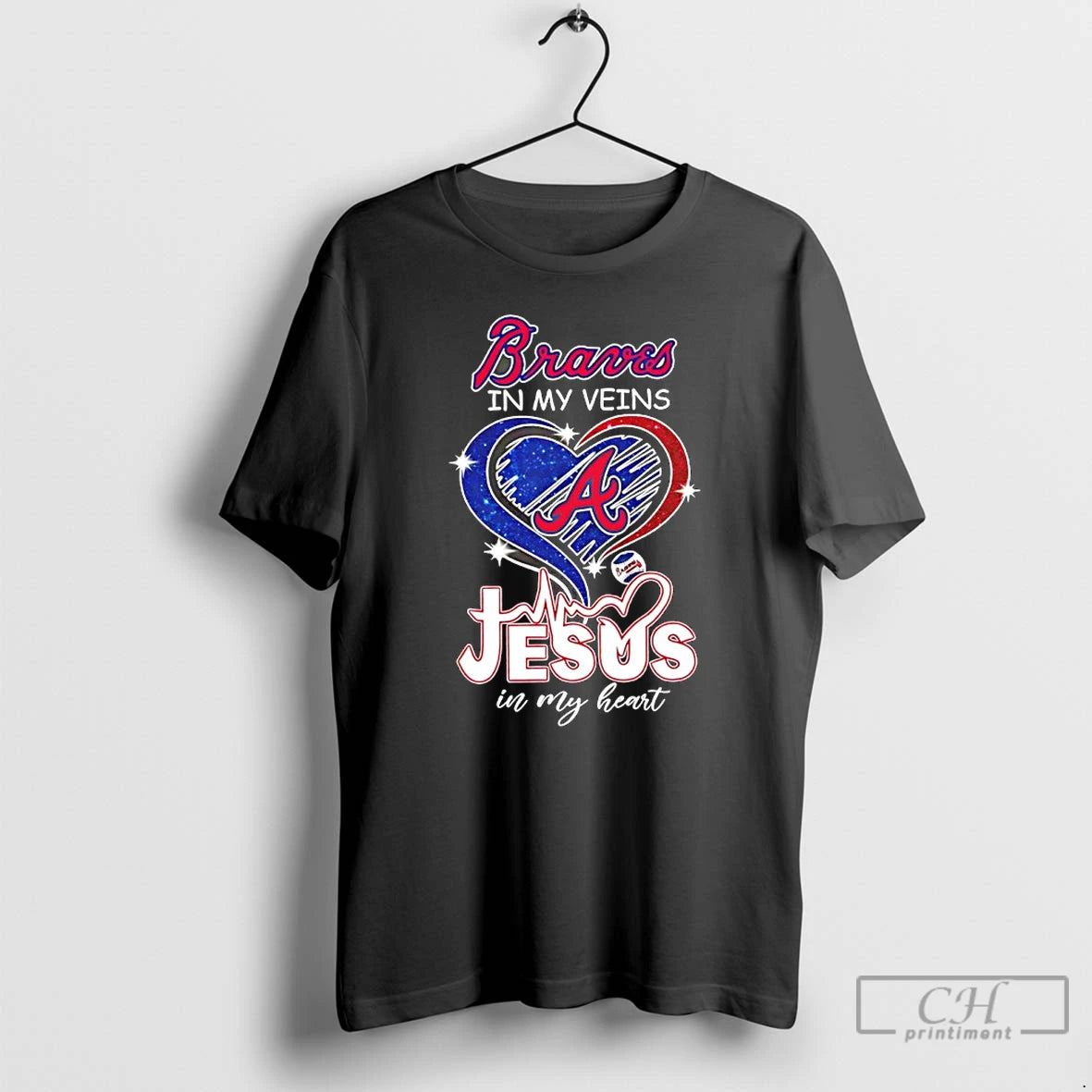 Premium Atlanta Braves In My Veins Jesus In My Heart T-Shirts, Hoodie, Sweatshirt | HypeCrazeTee.com