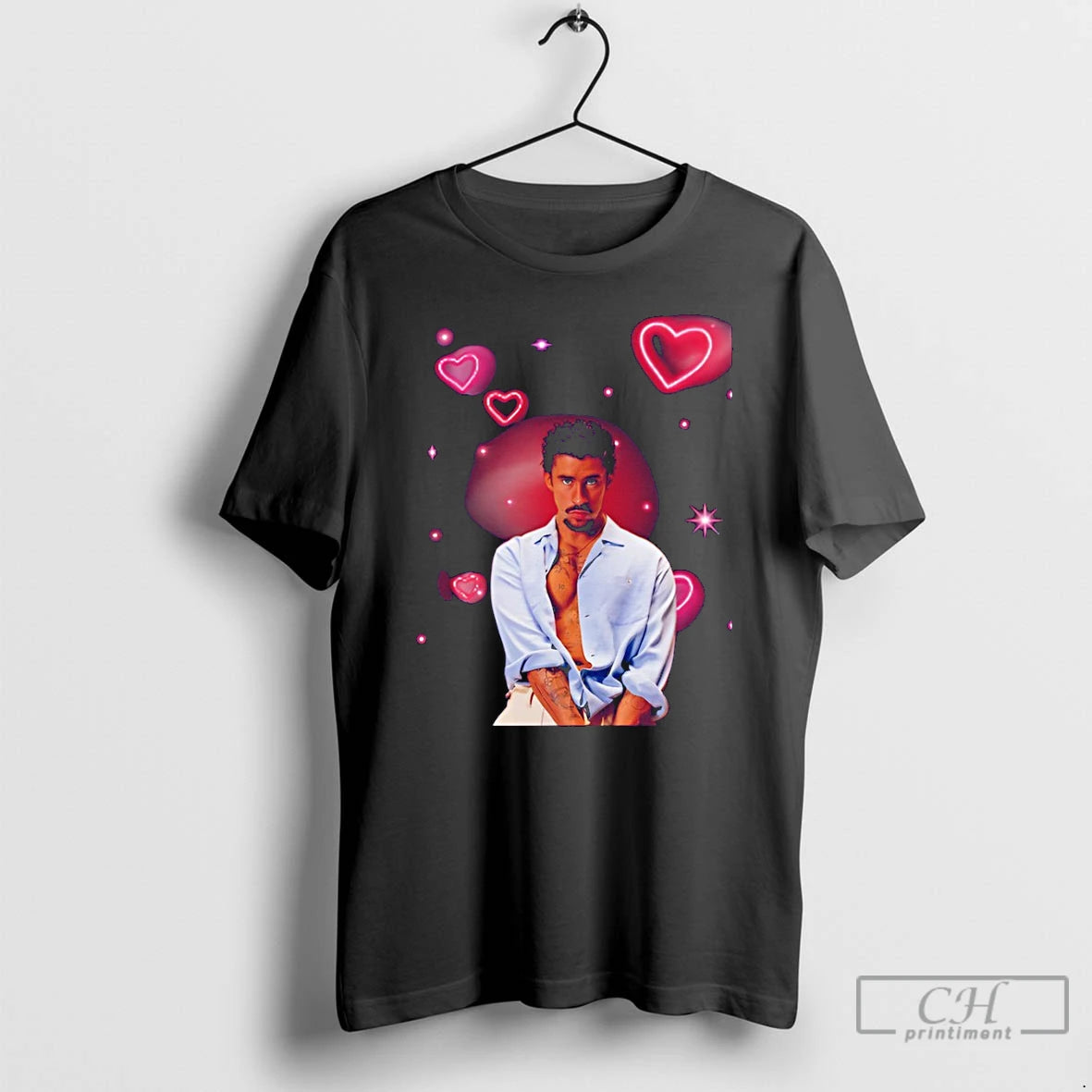 Premium Bad Bunny Benito Portrait Romantic Pink Hearts Graphic T-Shirts, Hoodie, Sweatshirt | HypeCrazeTee.com