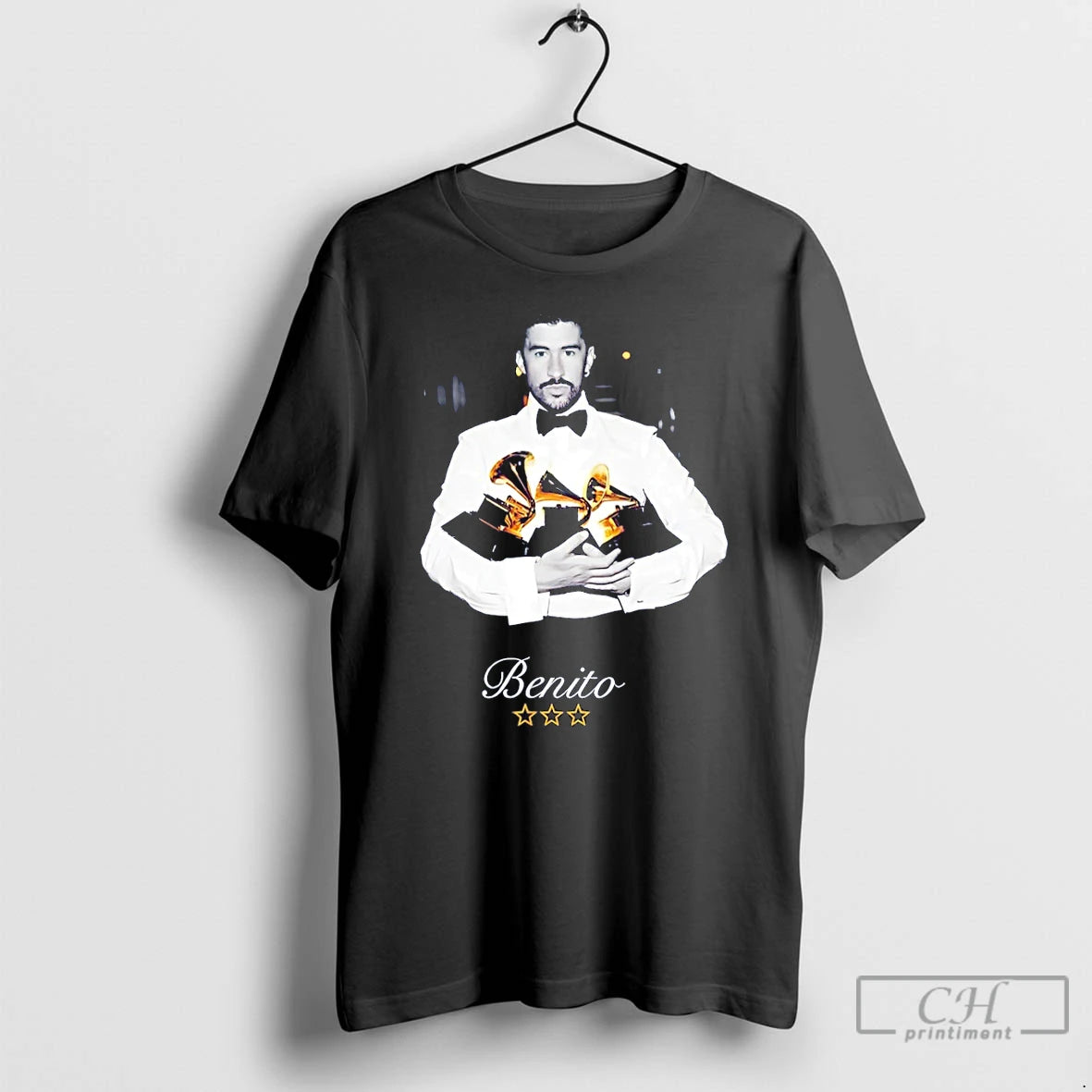 Premium Bad Bunny Grammys Benito Three Stars Vintage T-Shirts, Hoodie, Sweatshirt | HypeCrazeTee.com