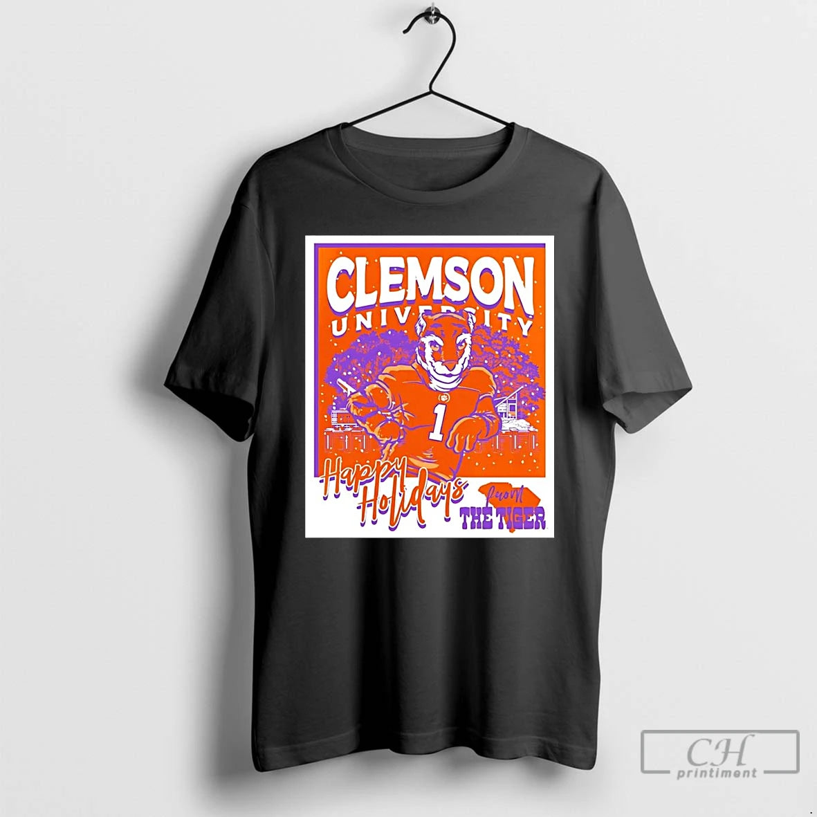 Premium Clemson Tigers Mascot Happy Holidays Christmas T-Shirts, Hoodie, Sweatshirt | HypeCrazeTee.com