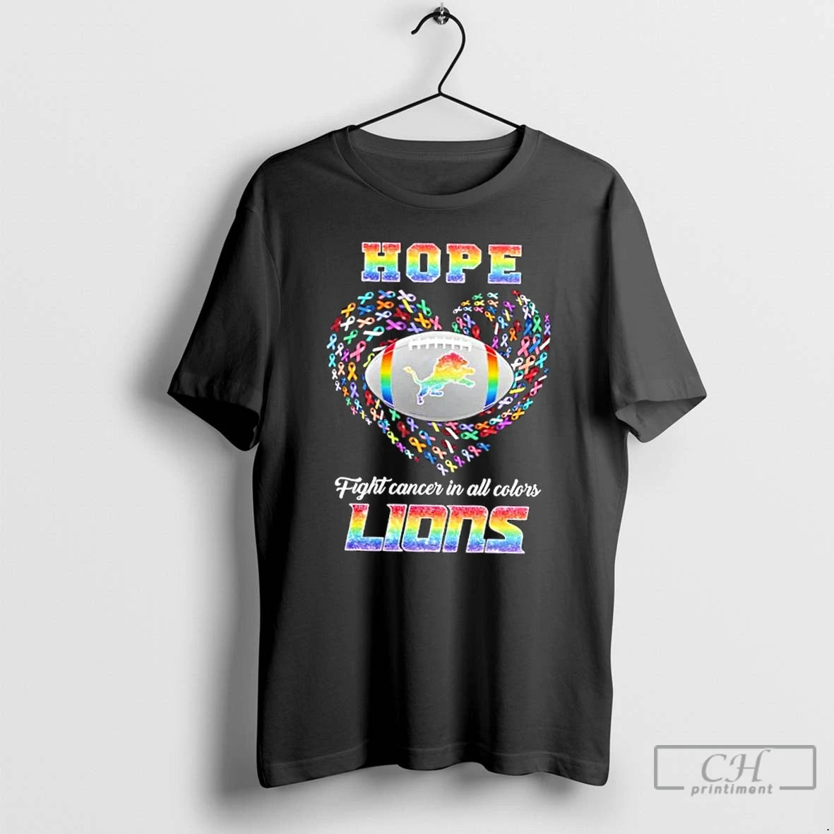 Premium Detroit Lions Football Hope Fight Cancer In All Colors Heart T Shirts