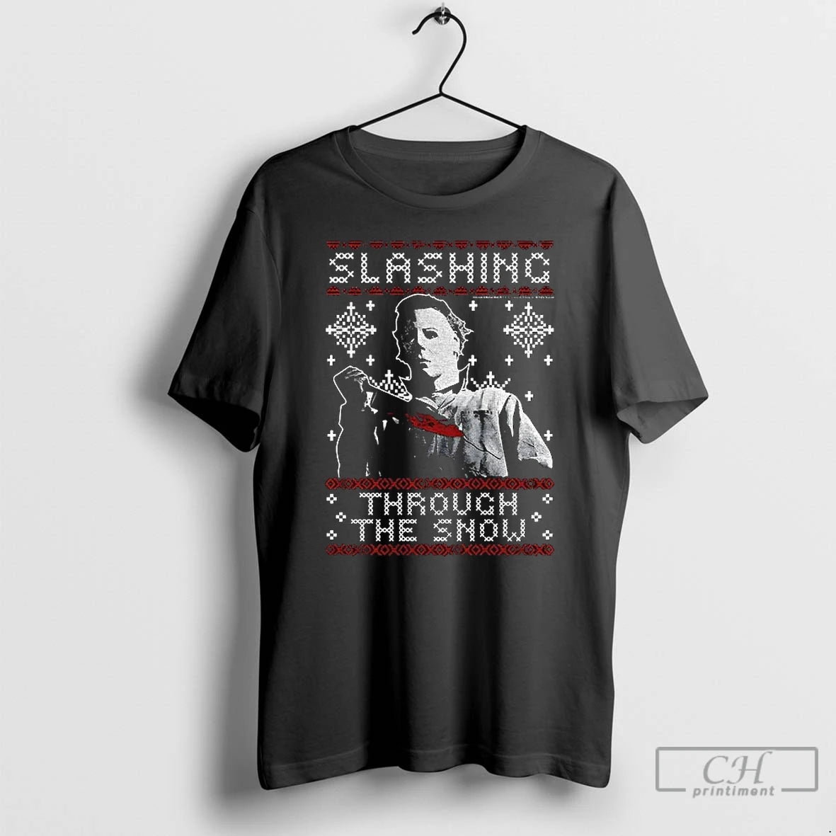 Premium Michael Myers Slashing Thru The Snow Christmas T-Shirts, Hoodie, Sweatshirt | HypeCrazeTee.com