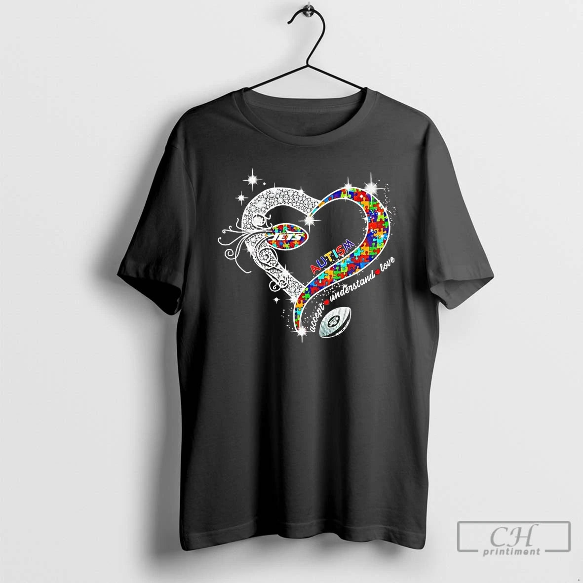 Premium New York Jets Autism Accept Understand Love Diamond Heart T-Shirts, Hoodie, Sweatshirt | HypeCrazeTee.com