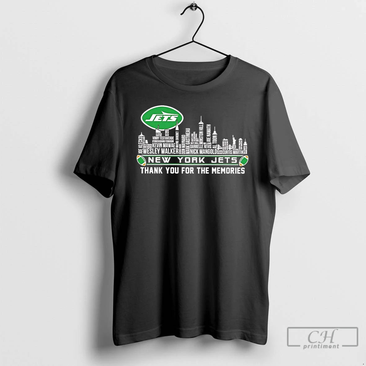 Premium New York Jets Players Names Skyline Thank You For The Memories T Shirts Sweater Hoodie, Sweatshirt | HypeCrazeTee.com