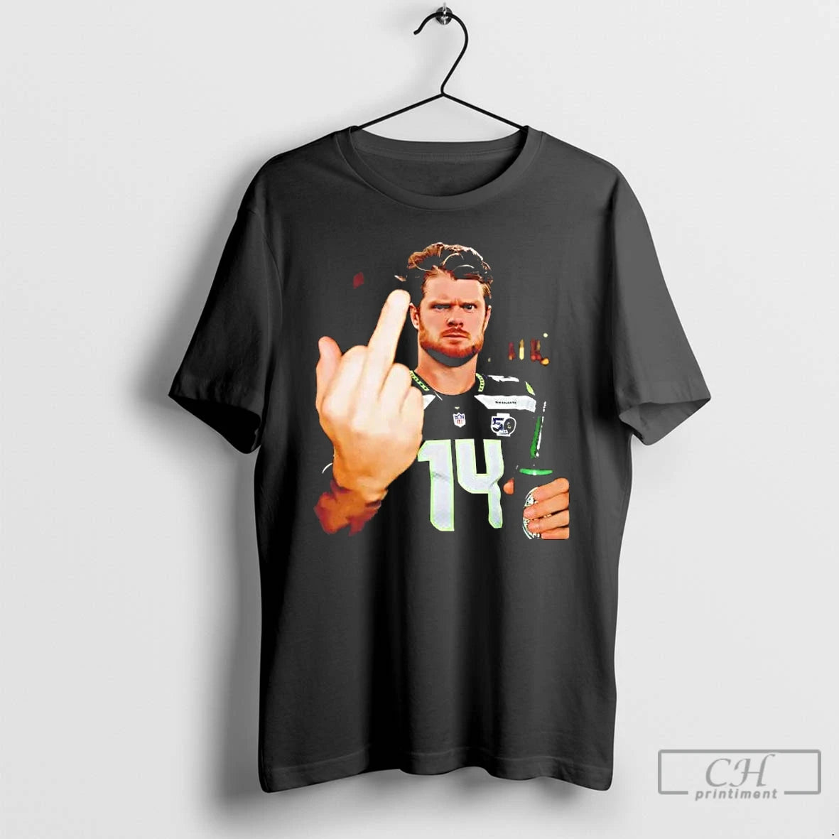 Premium Sam Darnold Drinking Middle Finger 2026 T-Shirts, Hoodie, Sweatshirt | HypeCrazeTee.com