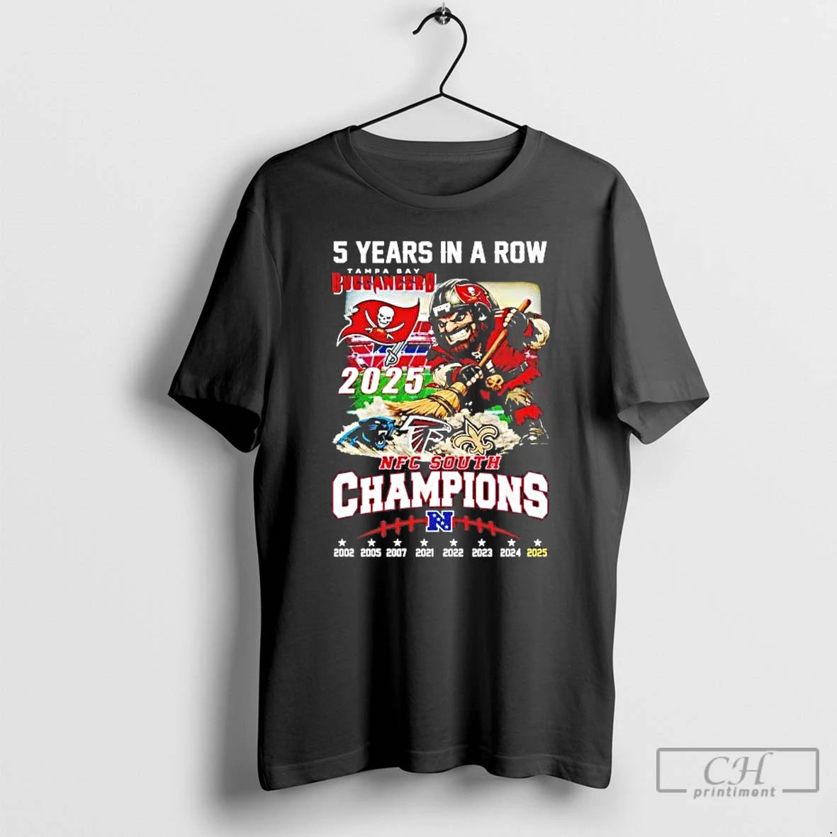 Premium Tampa Bay Buccaneers 5 Years In A Row 2025 Nfc South Champions T Shirts Hoodie, Sweatshirt | HypeCrazeTee.com