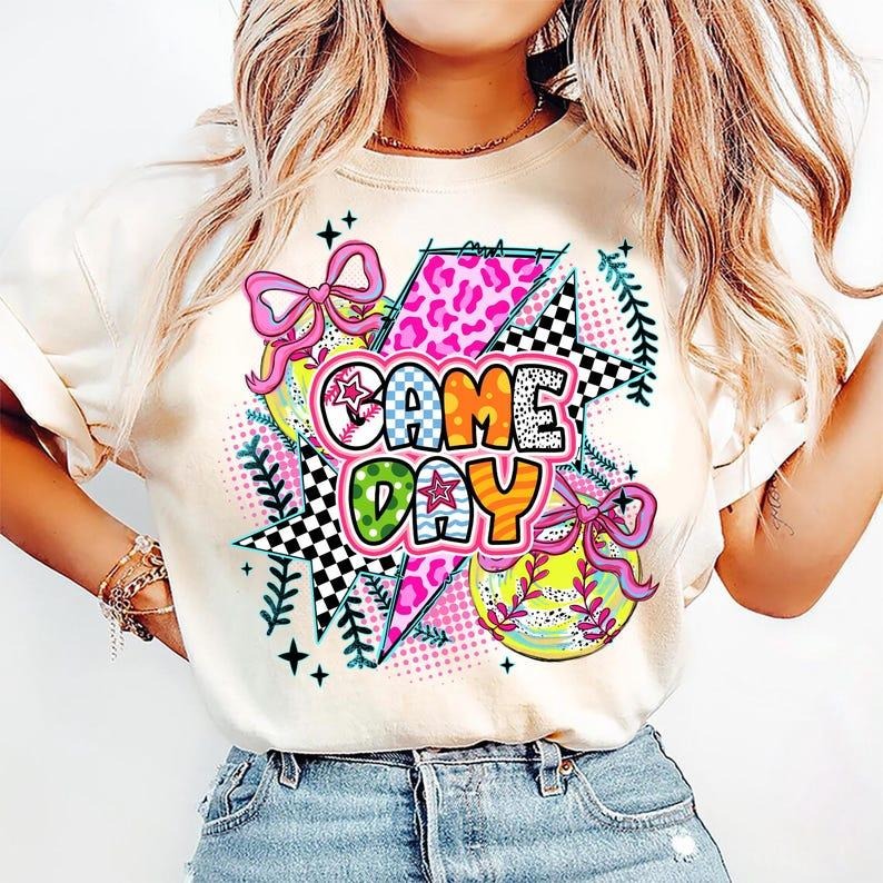 Preppy Brushstroke Softball Mama with Glitter Leopard Coquette Vibe T-Shirt Hoodie, Sweatshirt | HypeCrazeTee.com