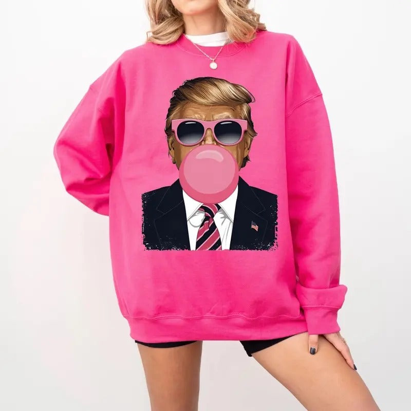 Preppy Bubblegum Trump Sweatshirt, Cute Trump Crewneck Sweatshirt T-Shirts, Hoodie | HypeCrazeTee.com