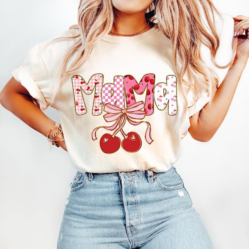 Preppy Cherry Mama Summer Shirt Cute Bow Cherries Coquette Soft Girl T-Shirt Hoodie, Sweatshirt | HypeCrazeTee.com