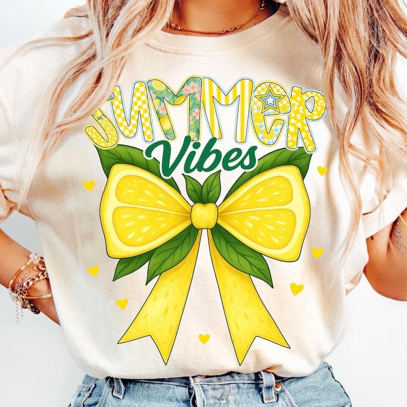 Preppy Summer Vibes Lemon Bow Girly Coquette Cute Everyday Trendy Summer T-Shirt Hoodie, Sweatshirt | HypeCrazeTee.com