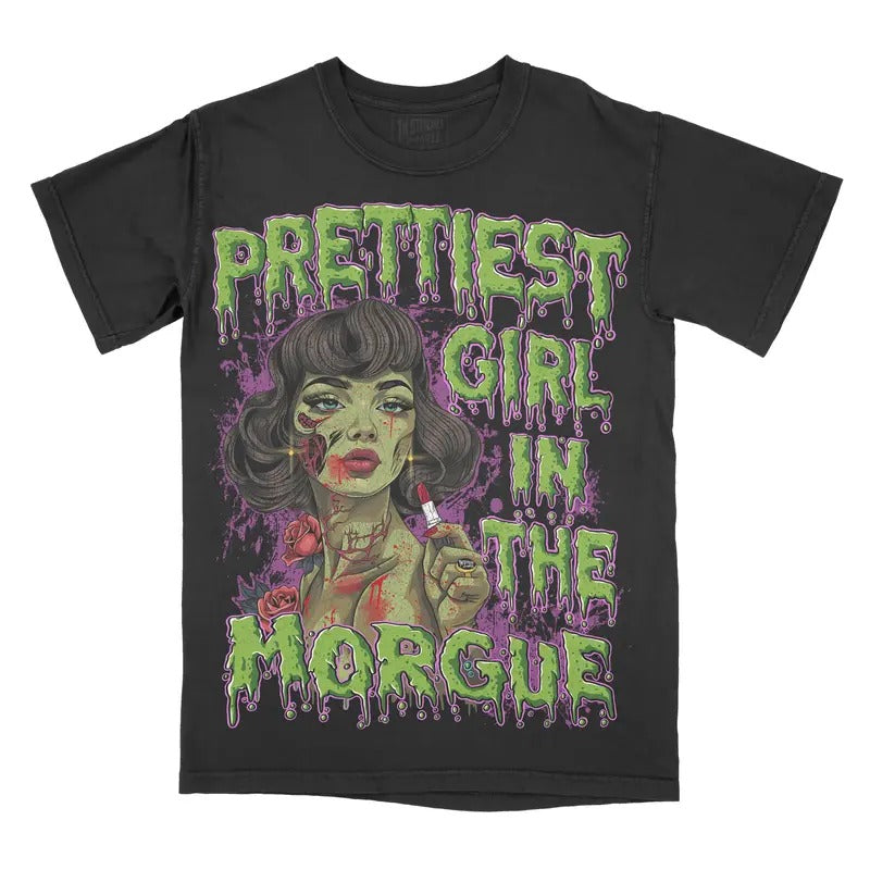 Prettiest Girl In The Morgue Comfort Colors Unisex T-shirt Gothic Alternative Fashion Hoodie, Sweatshirt | HypeCrazeTee.com