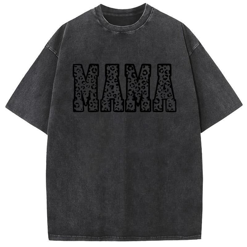 Printed Acid Wash Cotton T Shirts Mama Casual Women Graphic Half Short Sleeve Drop Shoulder Tee Comfortable Loose Fit Top...