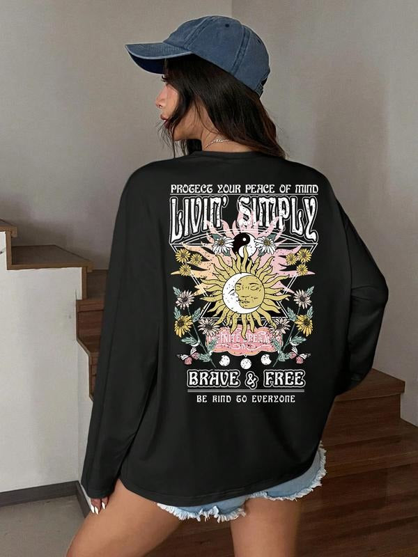 Printed Loose Fit Street Style T-Shirt, Y2K Minimalist Long Sleeve Tee, Casual Retro Comfortable Unique Streetwear Choice...