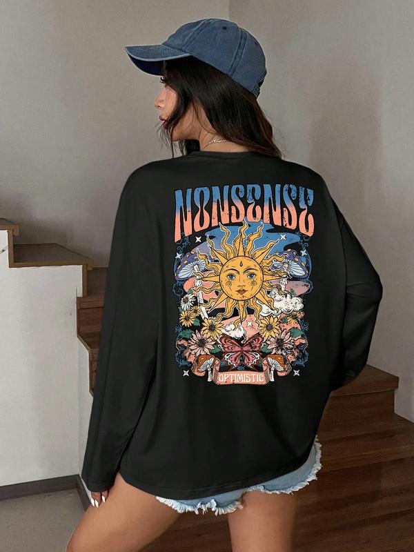 Printed Loose Fit Street Style T-Shirt, Y2K Minimalist Long Sleeve Tee, Casual Retro Comfortable Unique Streetwear Choice...