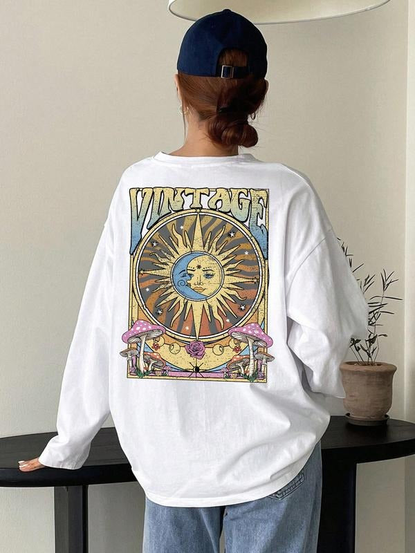 Printed Loose Fit Street Style T-Shirt, Y2K Minimalist Long Sleeve Tee, Casual Retro Comfortable Unique Streetwear Choice...