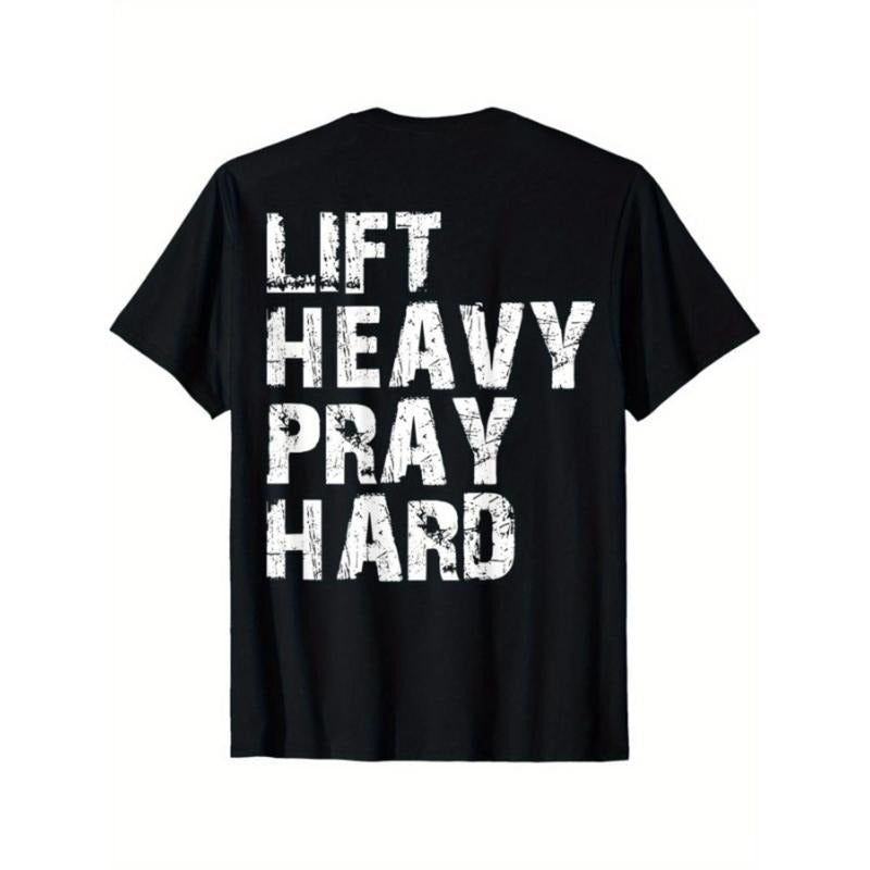 Printed Tee - "Lift Heavy Pray Hard" Christian Gym T-Shirt, Motivational Faith-Based Streetwear Hoodie, Sweatshirt