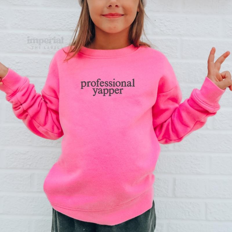 Professional Yapper Embroidered Youth Sweatshirt, Funny Kids Crewneck, Cute Kids Sweater, Cozy Youth Pullover, Trendy...