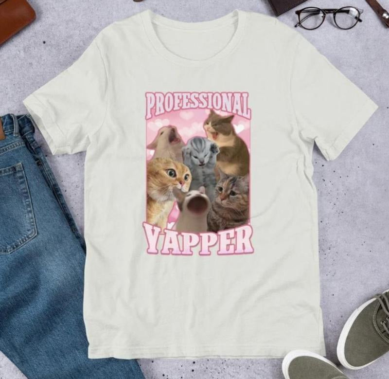 Professional Yapper Funny Cat Meme T-shirt, Gift for Her, Goofy Ahh Tshirt Top Womenswear Hoodie, Sweatshirt