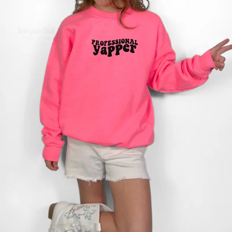 Professional Yapper Youth Sweatshirt, Funny Toddler Crewneck, Cute Kids Sweater, Cozy Toddler Pullover, Trendy Kids...