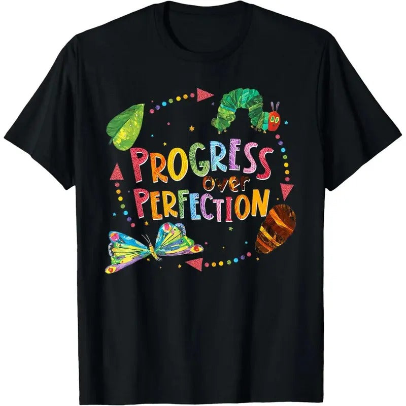 Progress Over Perfection Caterpillar Back To School Teacher T-Shirt Hoodie, Sweatshirt | HypeCrazeTee.com