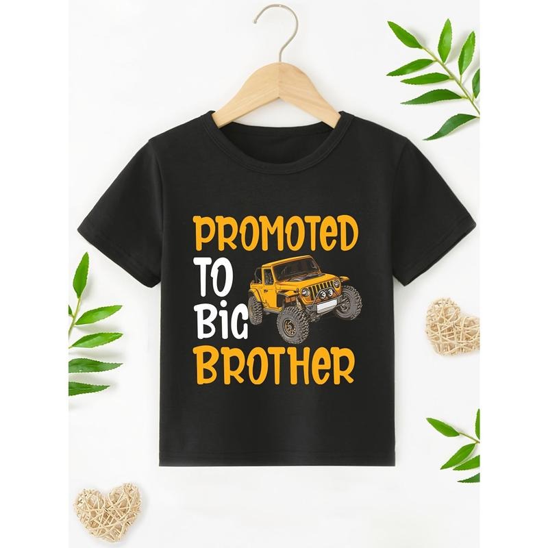 Promoted to Big Brother Printed Boy'S Short-Sleeved T-shirt Breathable and Loose Fit round Neck Creative Pattern Casual...