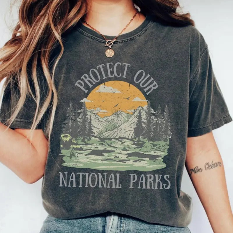 Protect Our National Parks T-Shirt - Vintage Wilderness Graphic Tee - Outdoor Adventure Shirt - Nature Conservation Gift