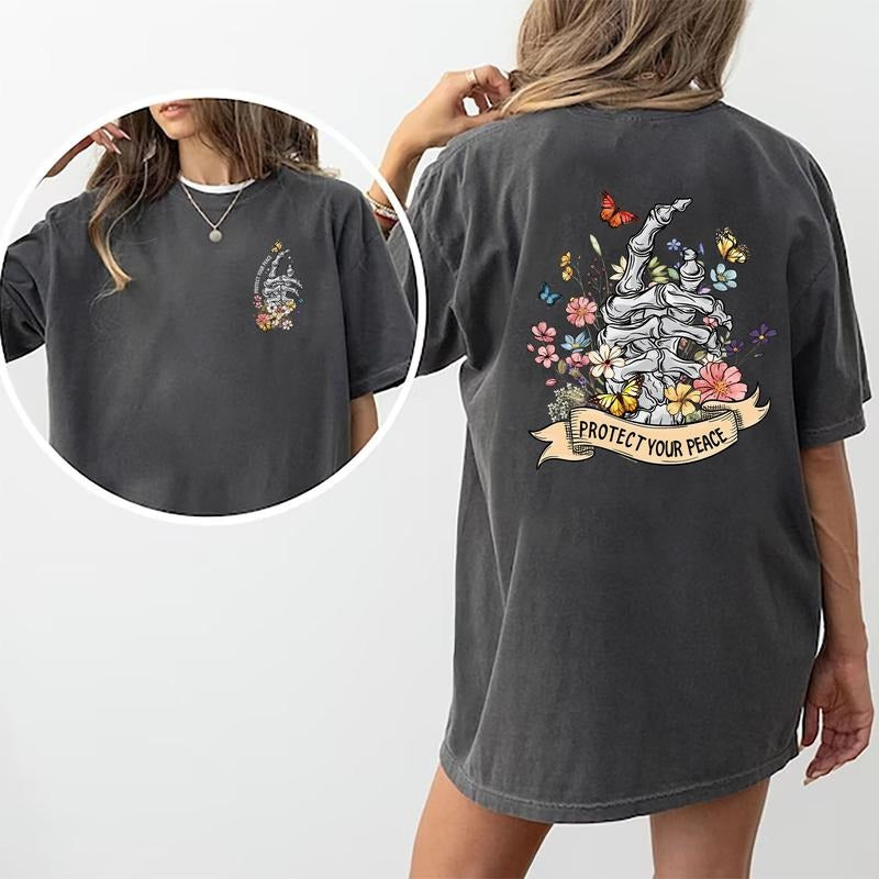 Protect Your Peace Shirt Floral Peace Sign Printed Shirt Positive Mental Health Short Sleeve Cotton Fabric Comforts Shirt Womenswear Tops Cotton Fabric Relaxed Fit Chic T-Shirts, Hoodie, Sweatshirt