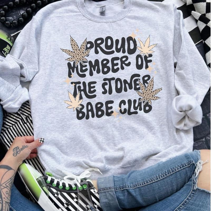Proud Member Of The Stoner Babe Club - Ash Grey - Sublimation-  - Unisex Jersey Sweatshirt T-Shirts, Hoodie