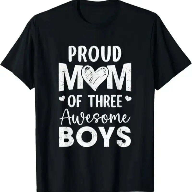 Proud Mom of Three Awesome Boys - Soft Cotton T-Shirt for Men & Women | Comfortable Black Short-Sleeve Casual Tee |...