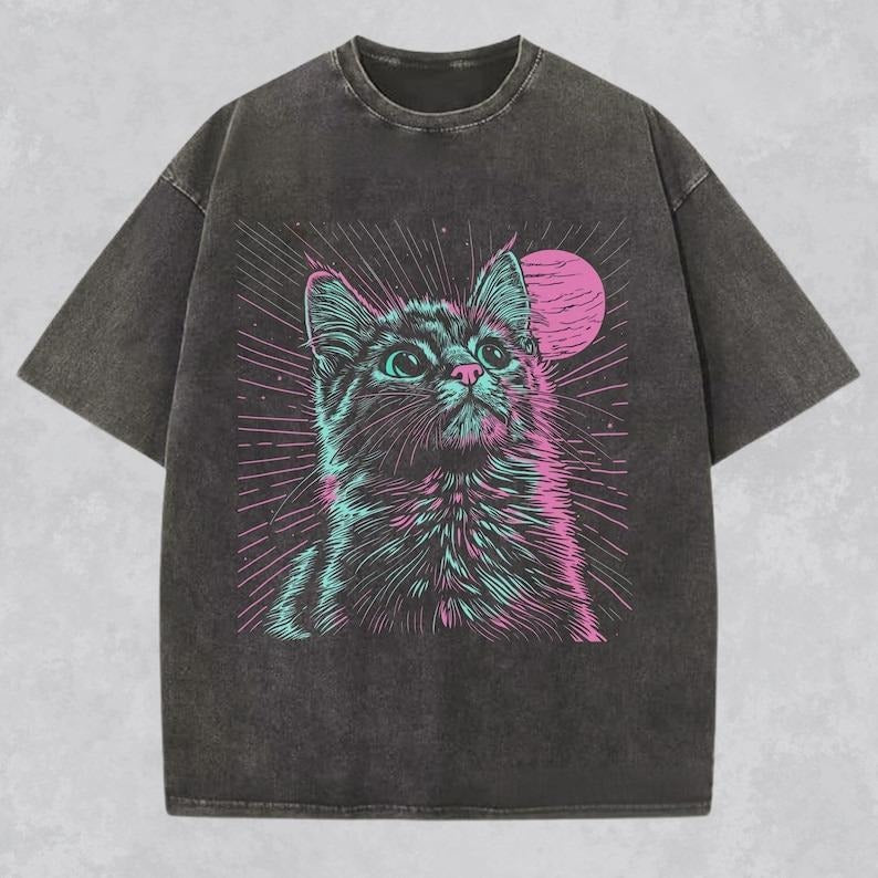 Psychedelic Cat Shirt Trippy Streetwear Vaporwave Aesthetic Comfort Colors Unisex Tee Y2K Tshirt Rave Wear Weirdcore Gift...